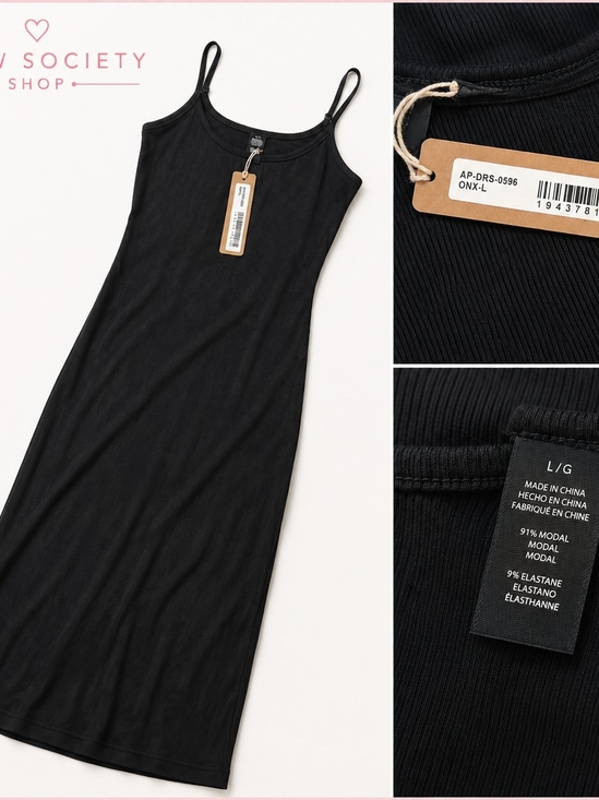 SKIMS Dresses & Skirts - NWT SKIMS Black Ribbed Slip Maxi Dress Size LARGE